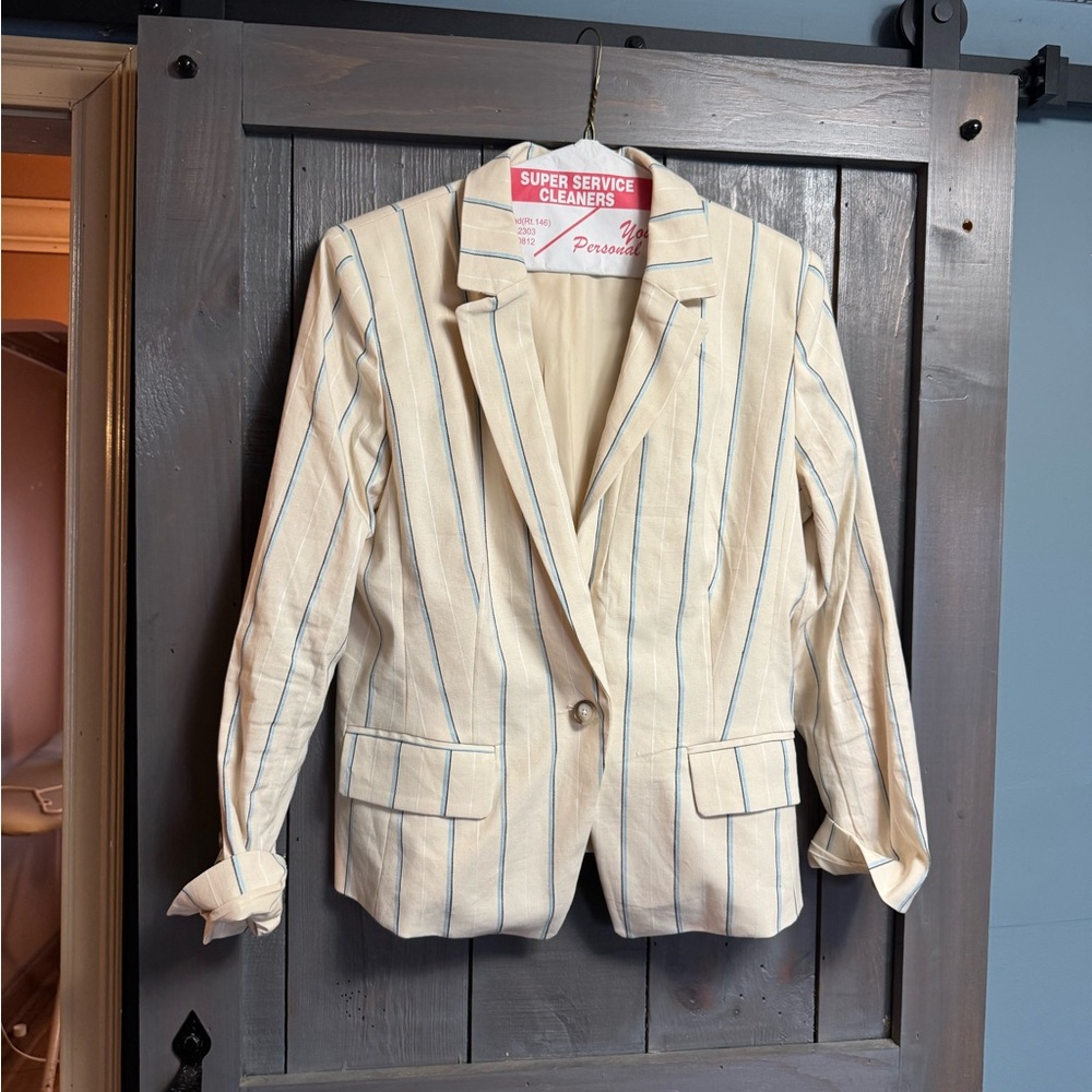 LOFT Cream and Blue Striped Blazer